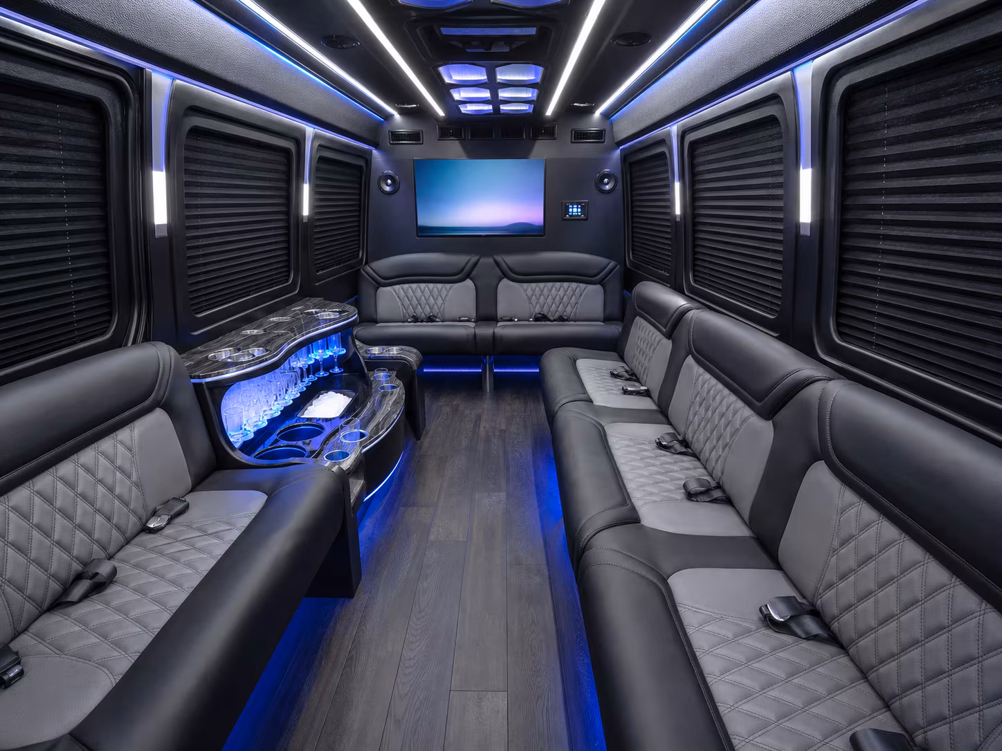 montgomery 18 passenger party bus interior
